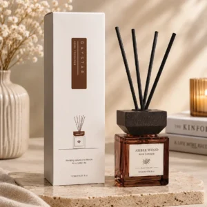 amber glass square reed diffuser bottle with wooden cap