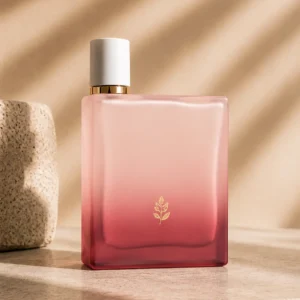 gradient pink square glass perfume bottle for luxury fragrance