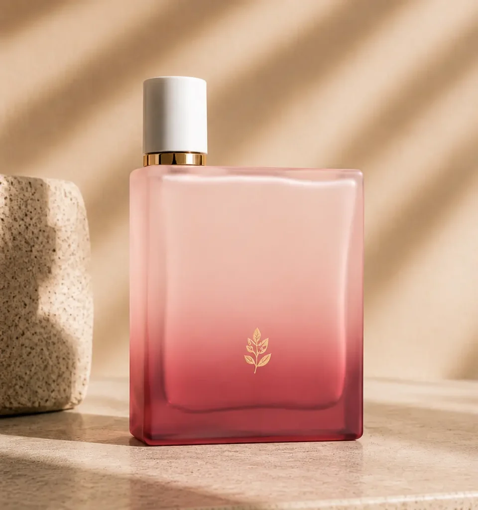 gradient pink square glass perfume bottle for luxury fragrance