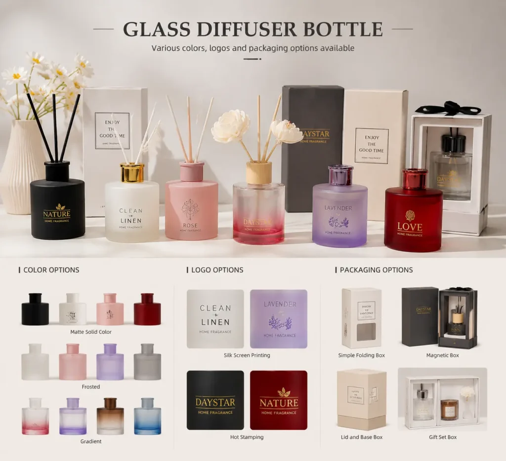 luxury glass reed diffuser bottle for home fragrance