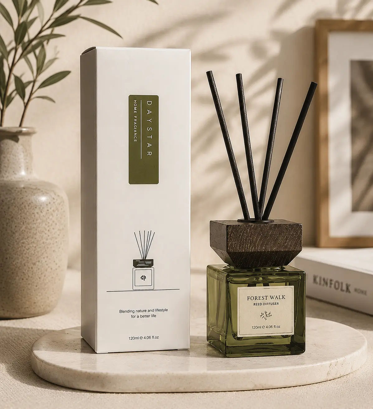 luxury square reed diffuser bottle with wooden cap
