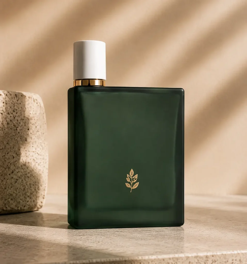 matte green square glass perfume bottle for luxury fragrance