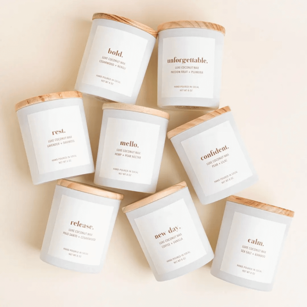 matte white candle jars with wood lids