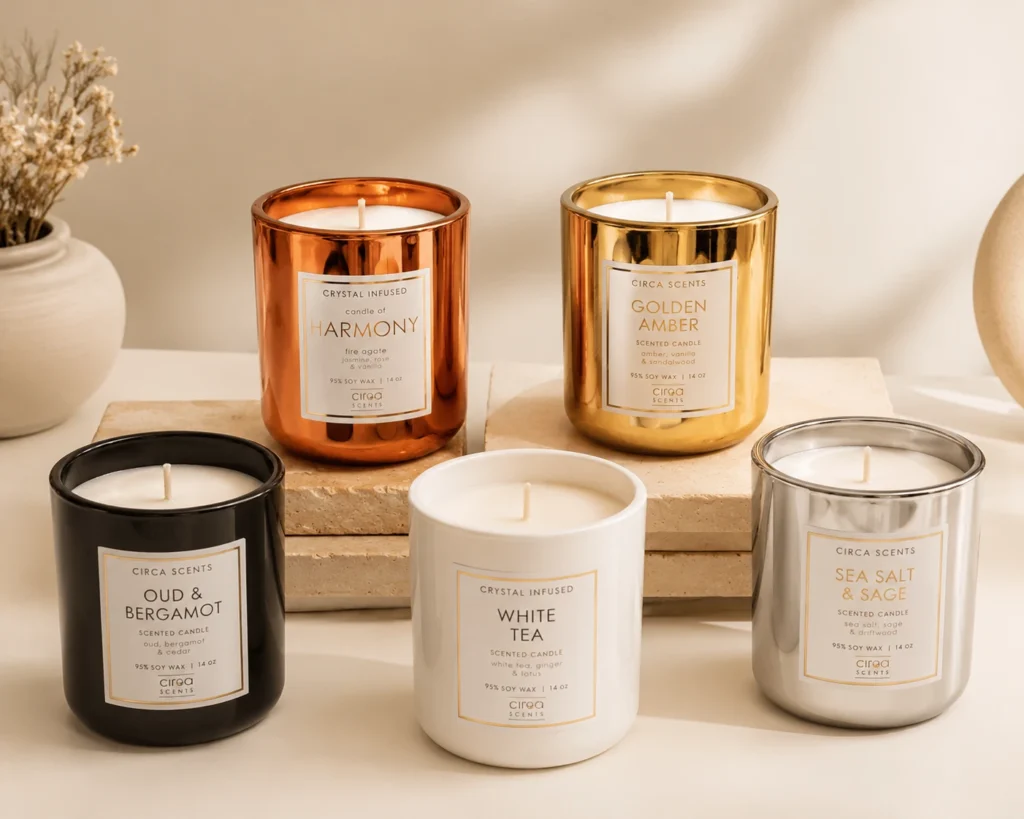 premium metallic finish glass candle jars for home fragrance brands