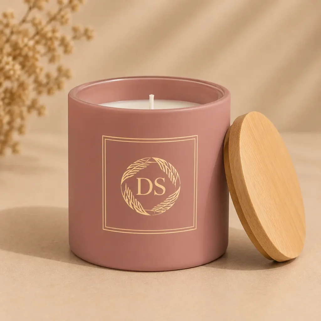 1650ml large pink glass candle jar with wooden lid