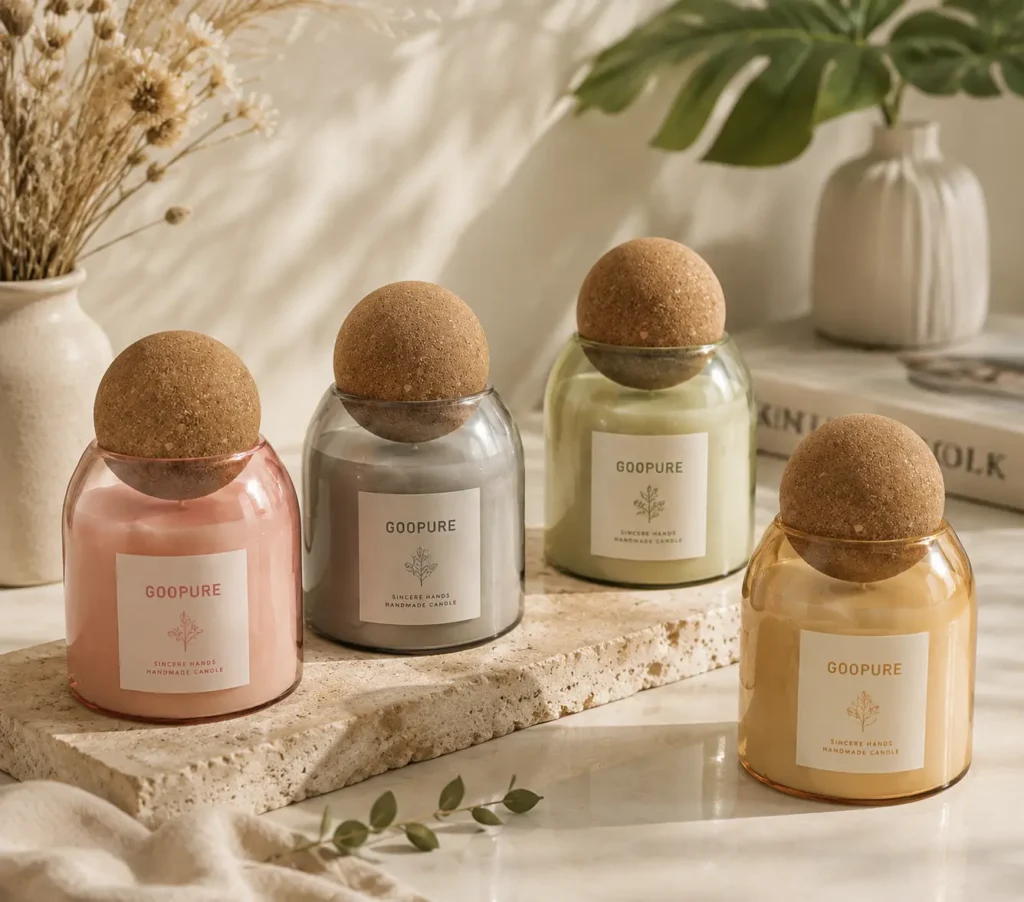 DSHB003 high borosilicate glass candle jar with wooden ball lid