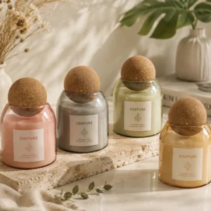DSHB003 high borosilicate glass candle jar with wooden ball lid