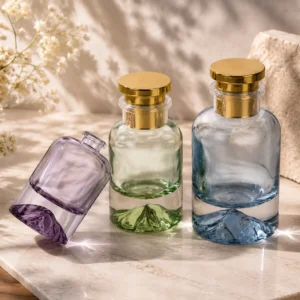DSP148 colored glass perfume bottle with decorative base design
