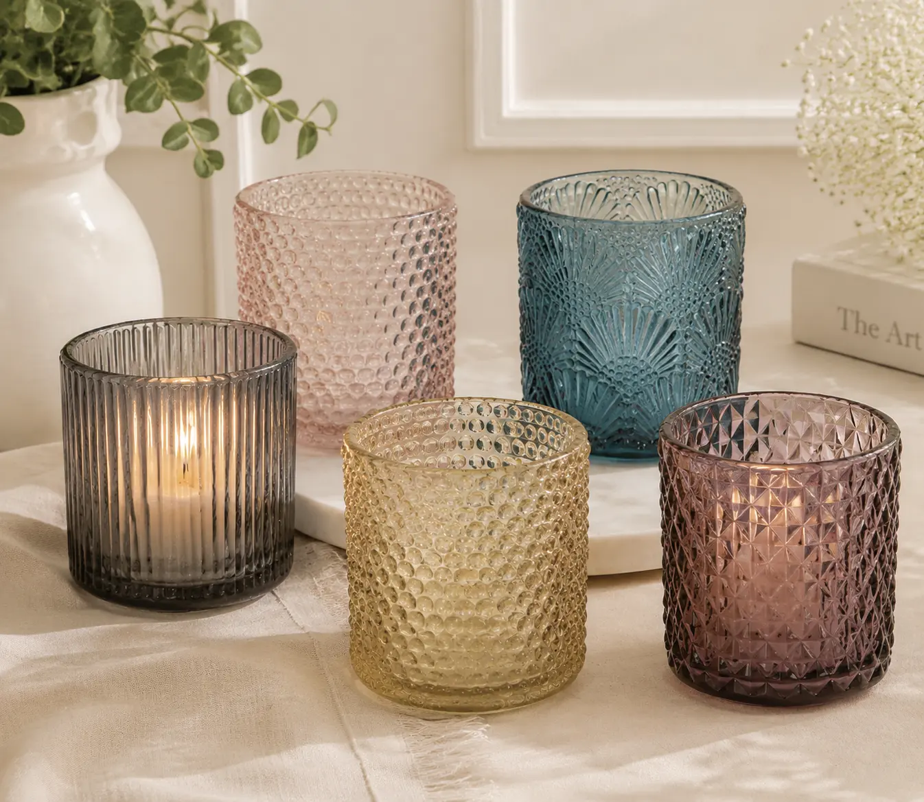 DSS096 textured glass candle holder 200ml