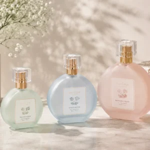 Round glass perfume bottle with custom color finish for fragrance packaging
