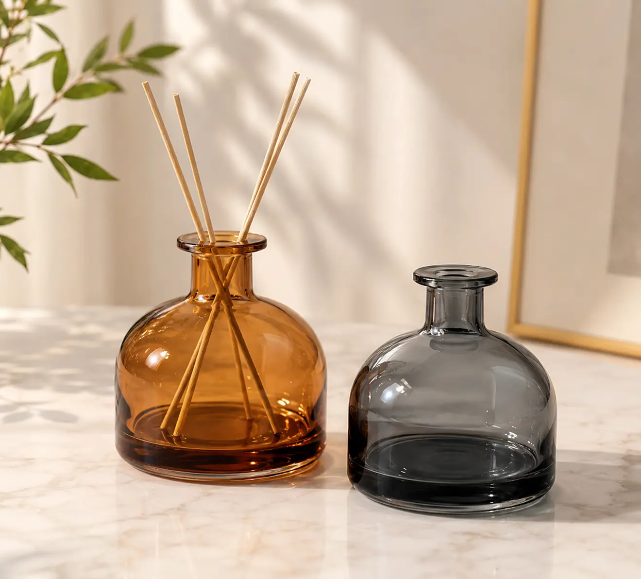 amber and smoke glass diffuser bottles