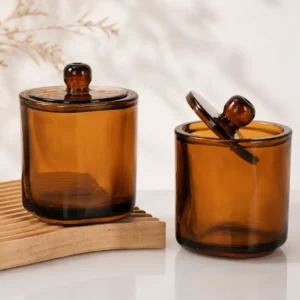 amber glass candle jar with glass lid