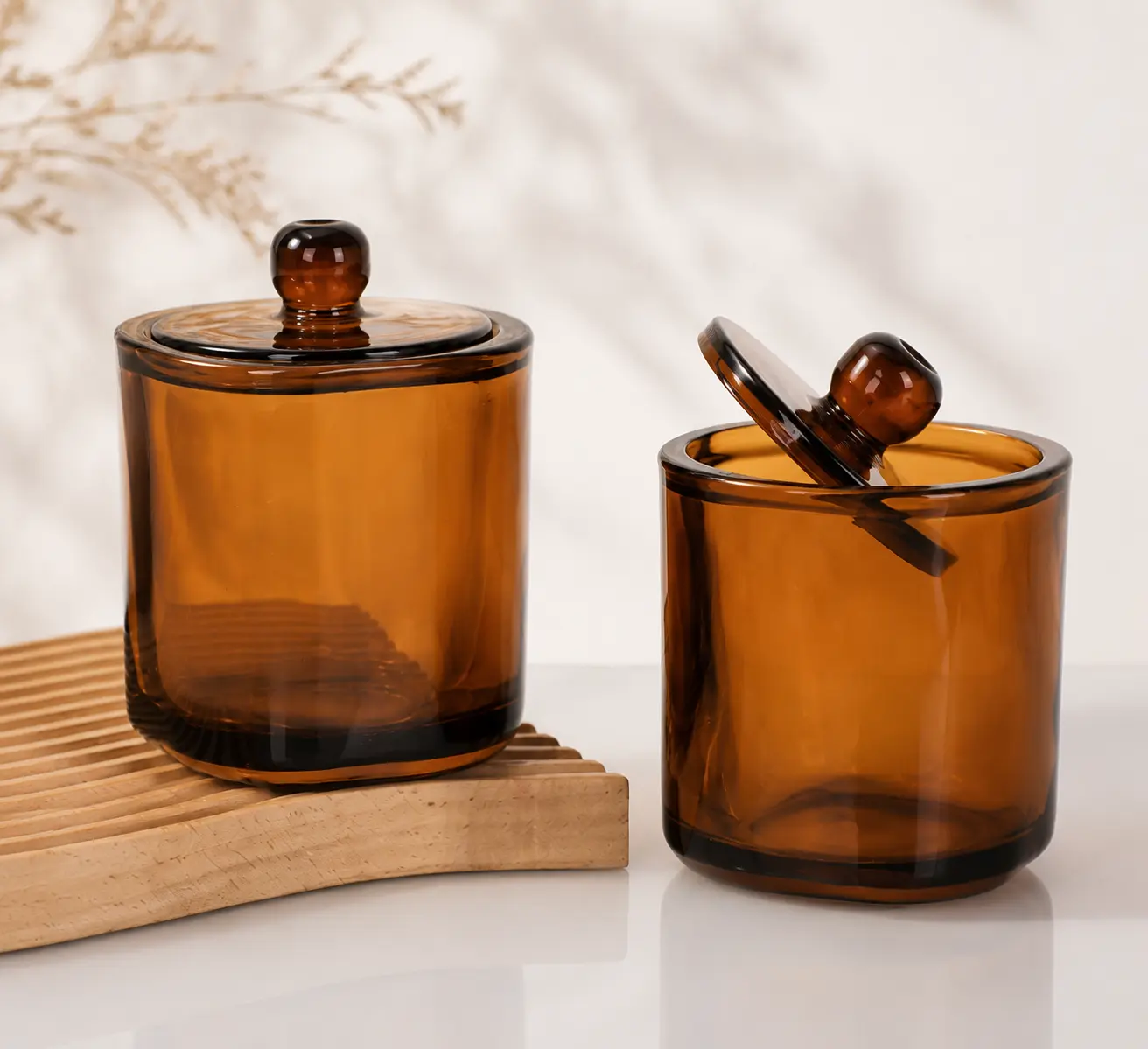 amber glass candle jar with glass lid