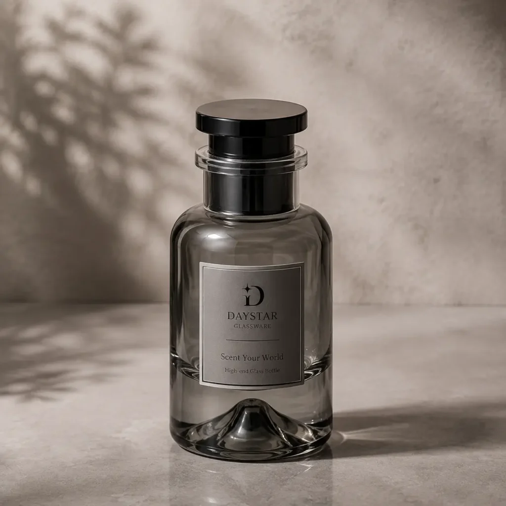 artistic glass perfume bottle with metal cap for fragrance packaging