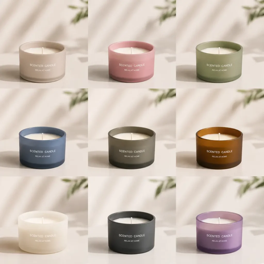 colored wide mouth candle vessels for luxury candles