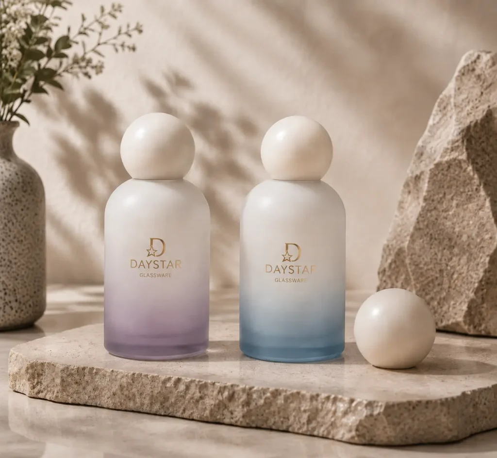 gradient frosted glass perfume bottle with sphere cap