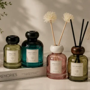 luxury colored glass reed diffuser bottle with decorative cap
