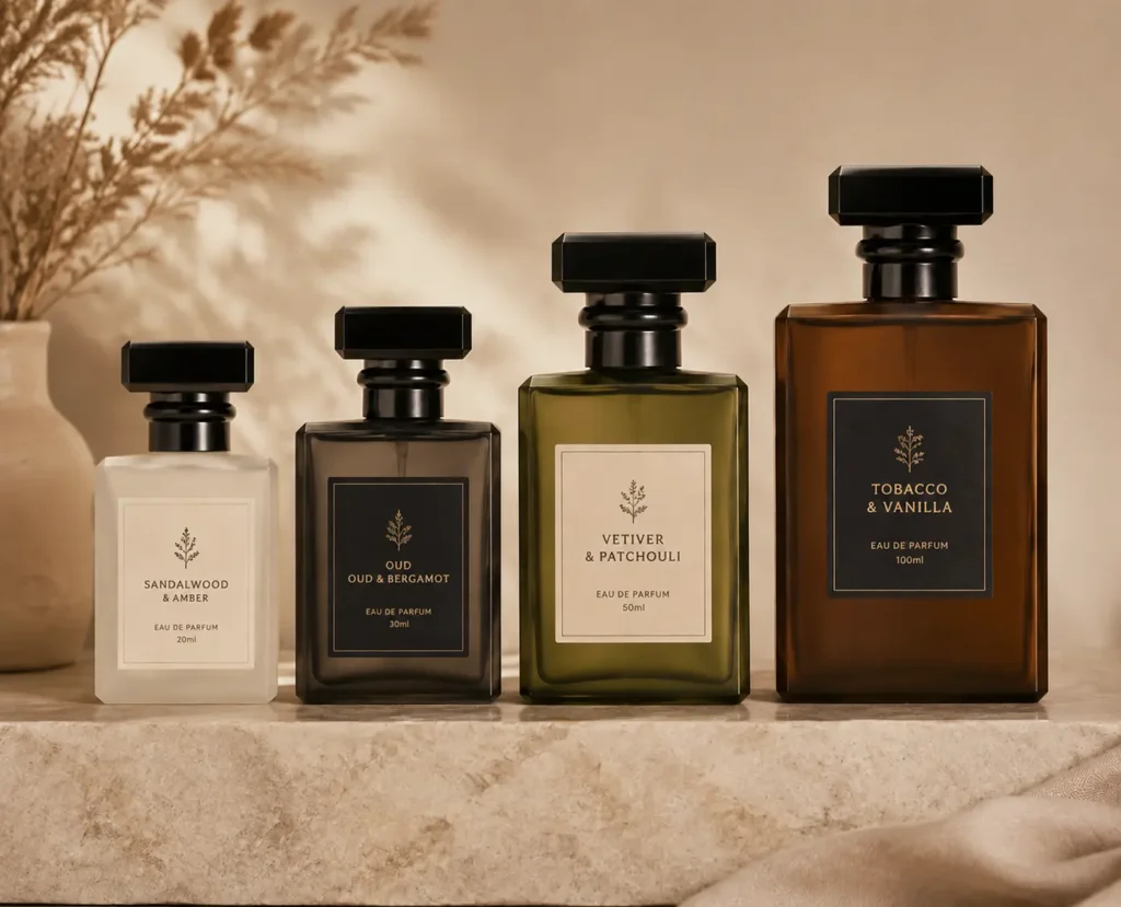 luxury square glass perfume bottle with black cap