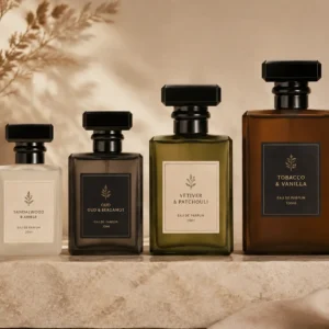 luxury square glass perfume bottle with black cap