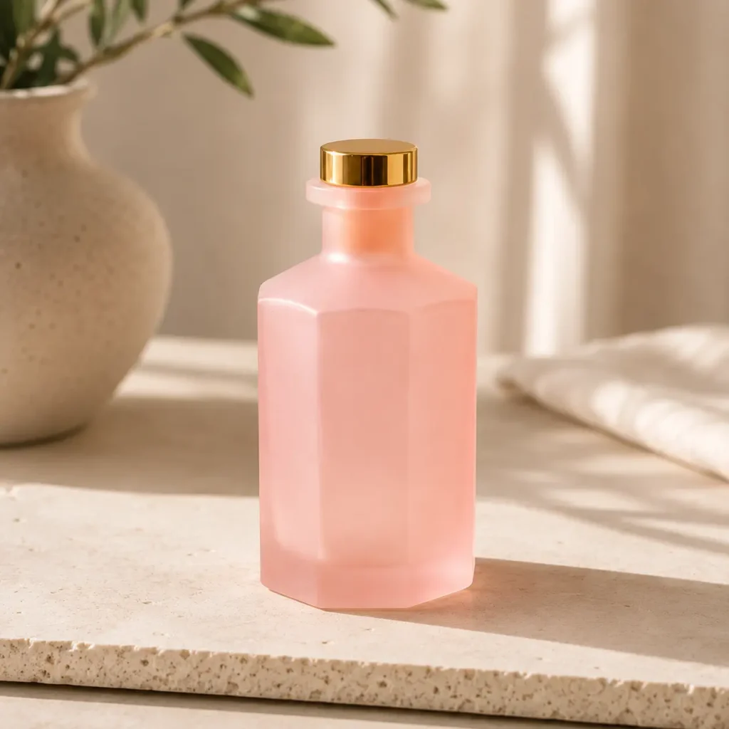 pink octagonal glass reed diffuser bottle 200ml