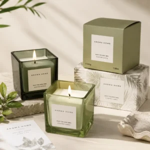square glass candle jar with custom label