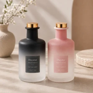 Gradient frosted reed diffuser bottle with custom label for home fragrance packaging