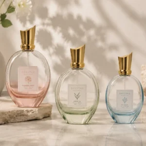 Oval glass perfume bottle with elegant curved design for custom fragrance packaging