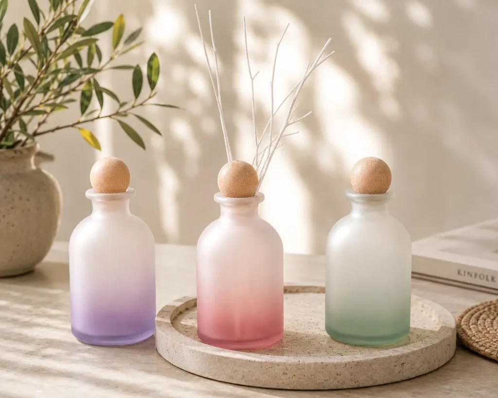 100ml frosted gradient reed diffuser bottle with wooden ball cap