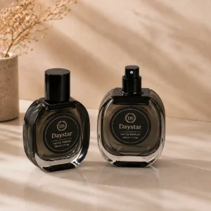 Luxury smoky black glass perfume bottle with black cap