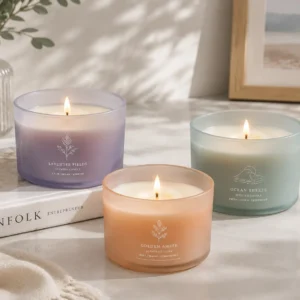 Wide mouth frosted glass candle jars for scented candle collections